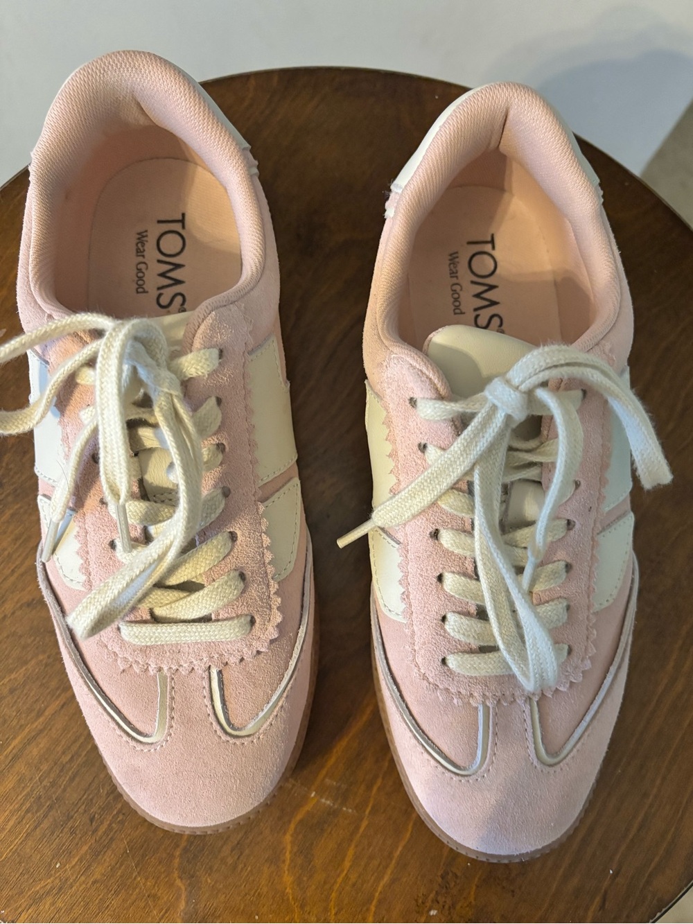 TOMS Pink Suede Lace-Up Sneakers with Cream Accents